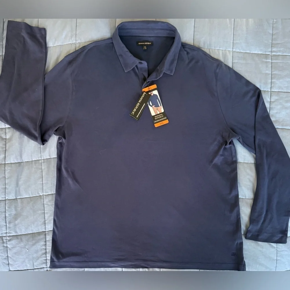 Banana Republic Luxe Touch Long Sleeve Polo Blue XXL NWT